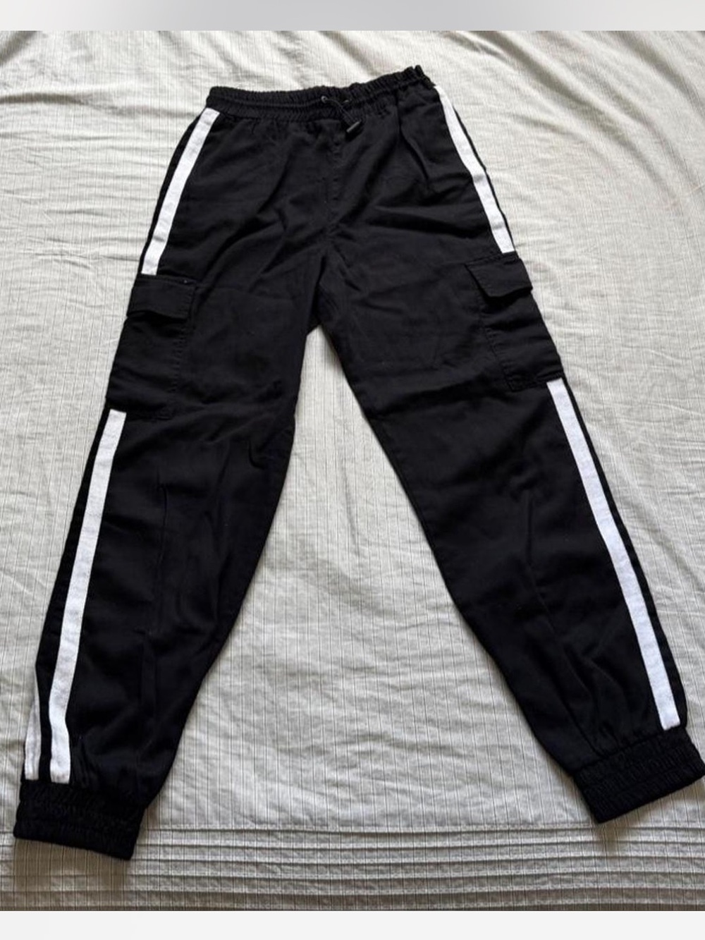 Forever21 Women’s Black Cargo Joggers with White Side Stripes